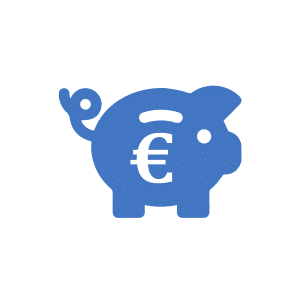 logo d'un cochon tirelire bleu avec le sigle €